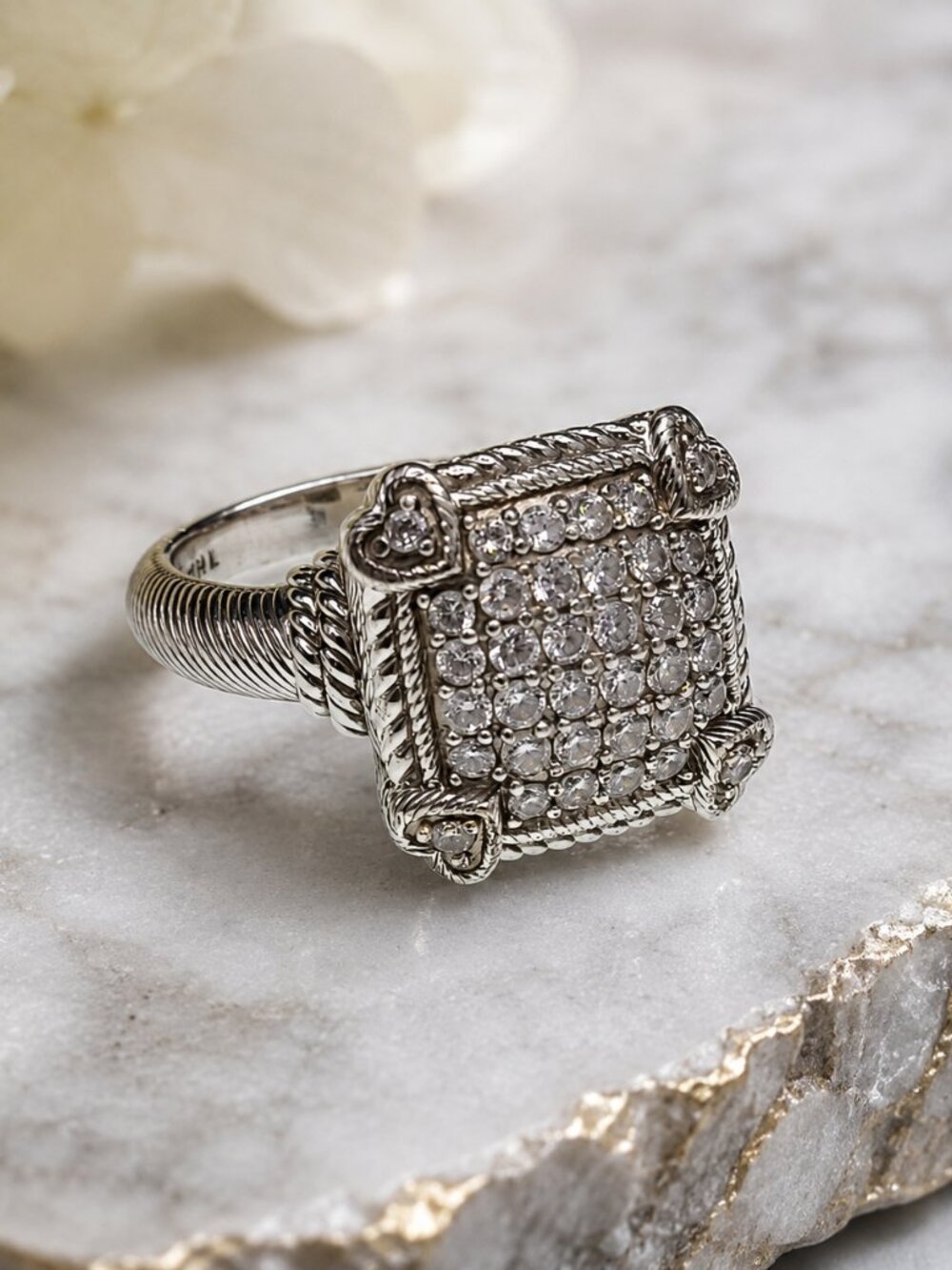 Judith Ripka Diamonique CZ Square Top Cluster Ring  Size 7